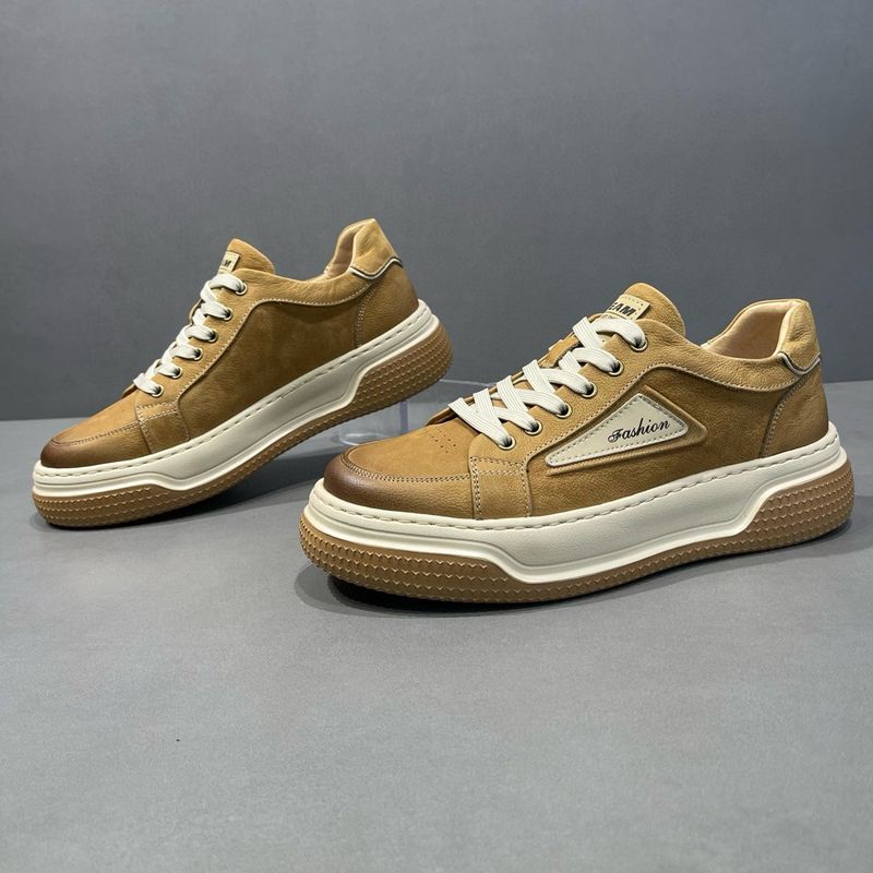 Sneakers da uomo in pelle per la primavera, scarpe sportive con suola spessa, alla moda e versatili, scarpe casual basse_voghion.com