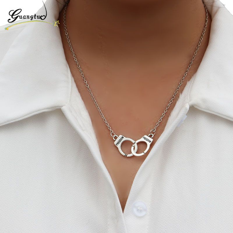 Pendentif en forme de menottes pour femme, collier plaqué argent, cadeau, bijoux, collier, 1 pièce_voghion.com