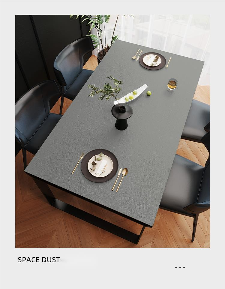Zwarte leren olie- en waterbestendige, wasvrije eettafel- en salontafelmat, licht luxe tafelkleed van hoge kwaliteit_voghion.com
