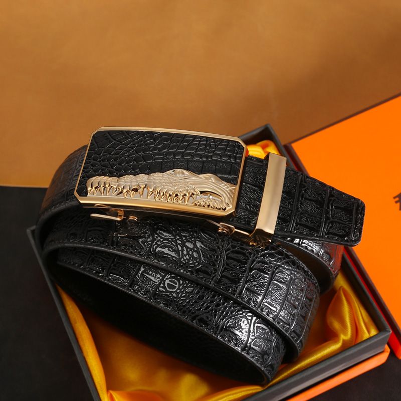 Automatic Buckle New Crocodile Pattern Casual Versatile Youth Jeans Men's Belt_voghion.com