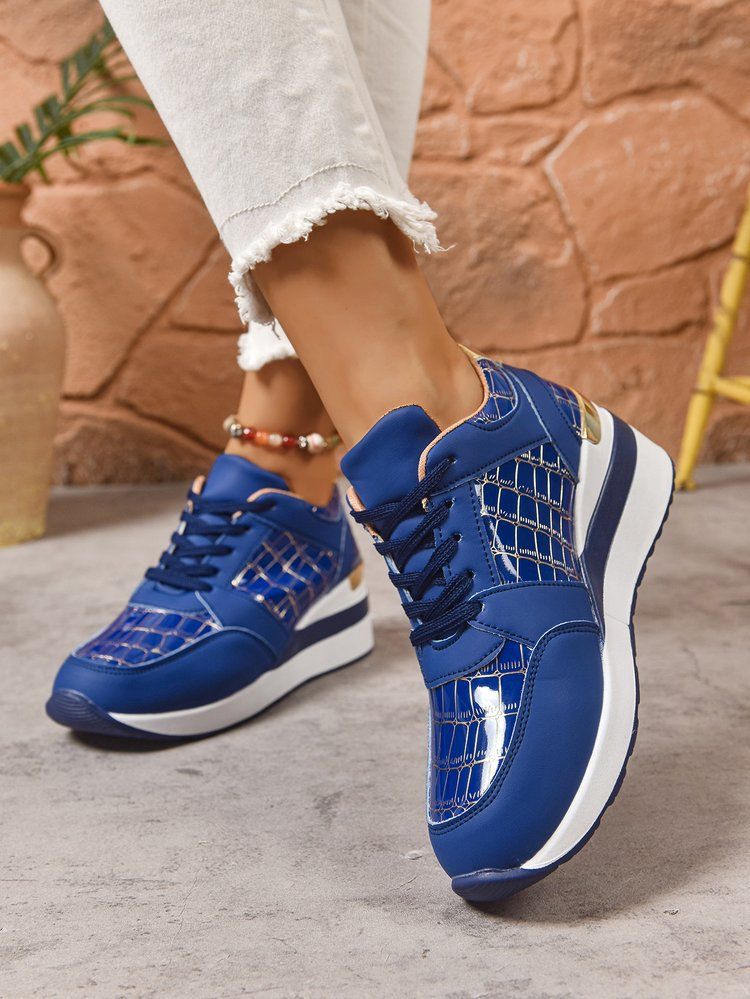 New Spring Autumn Winter Women's Sports Casual Shoes Color Block Plaid Large Size 43 Sneakers_voghion.com