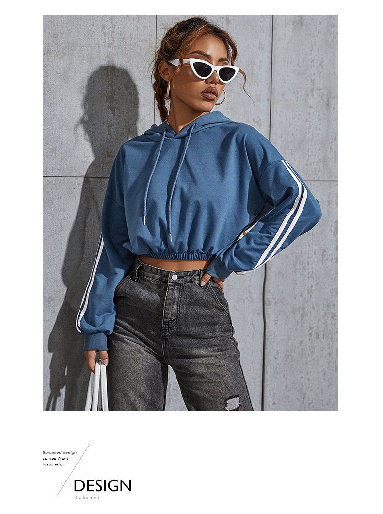 Felpa con cappuccio corta casual a blocchi di colore da donna, autunno nuovo_voghion.com