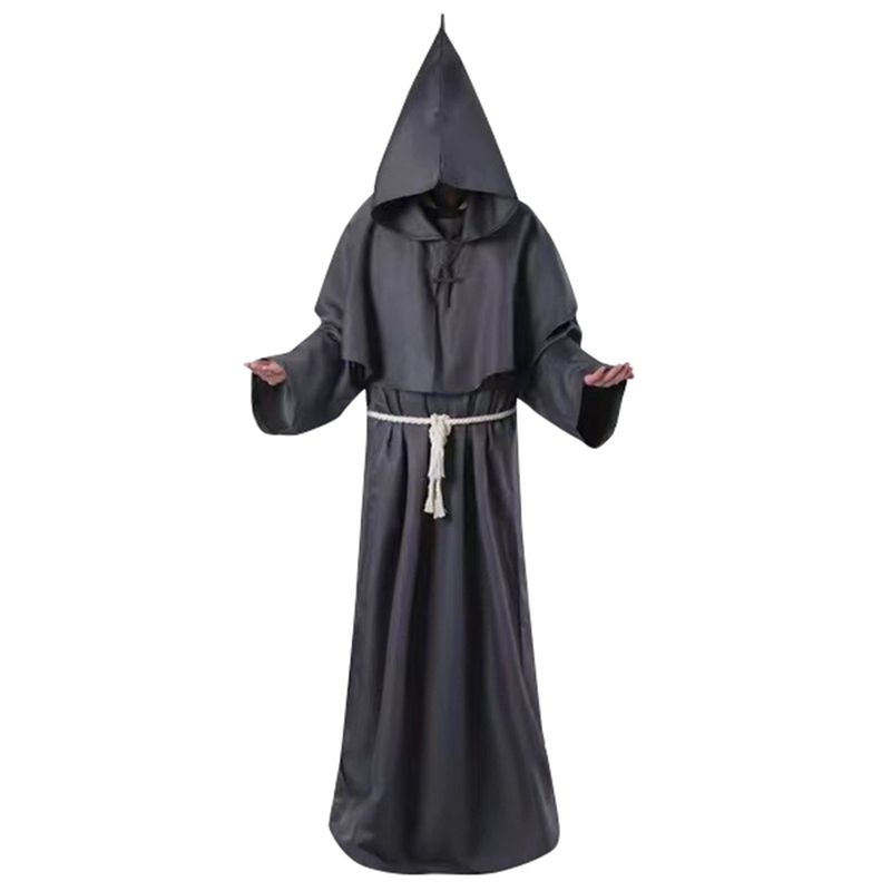 Medieval Monk Robe Hooded Monk Cowl Renaissanc Cape Priest Robe Halloween Cosplay Costume Wizard Fancy Punk Cloak Mask_voghion.com