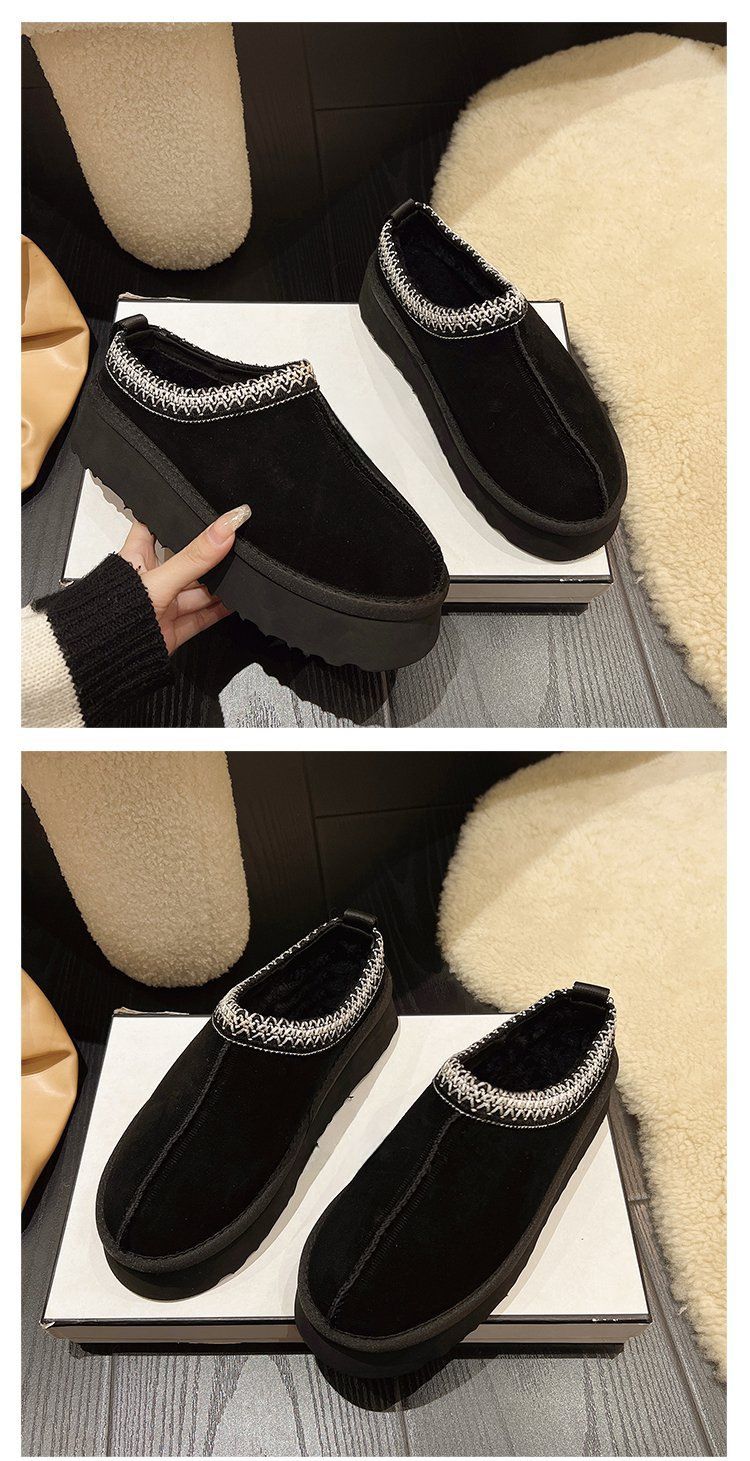 Lazy Slip-on Snow Boots Női Téli Új Szőrme Egyrészes Baotou Papucs Vastagtalpú Mao Mao Pamut Cipők_voghion.com