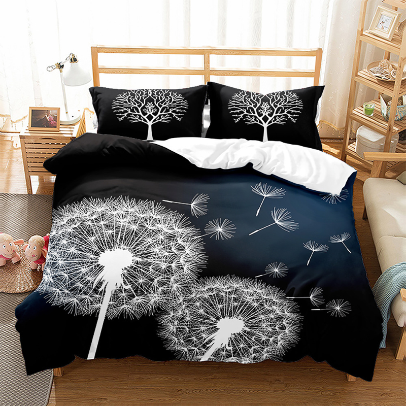 Set di biancheria da letto con tre serie di fiori per piante con stampa digitale 3D, set opaco in quattro pezzi_voghion.com