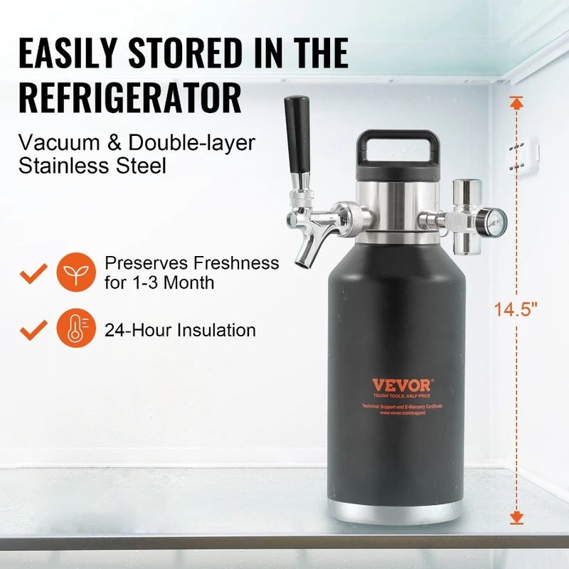 Growler 1,89L Mini fusto pressurizzato Espositore per fusto Sistema in acciaio a pressione da 64 once Growler per birra in acciaio inossidabile CO2 con rubinetto Growler 304 per birra_voghion.com