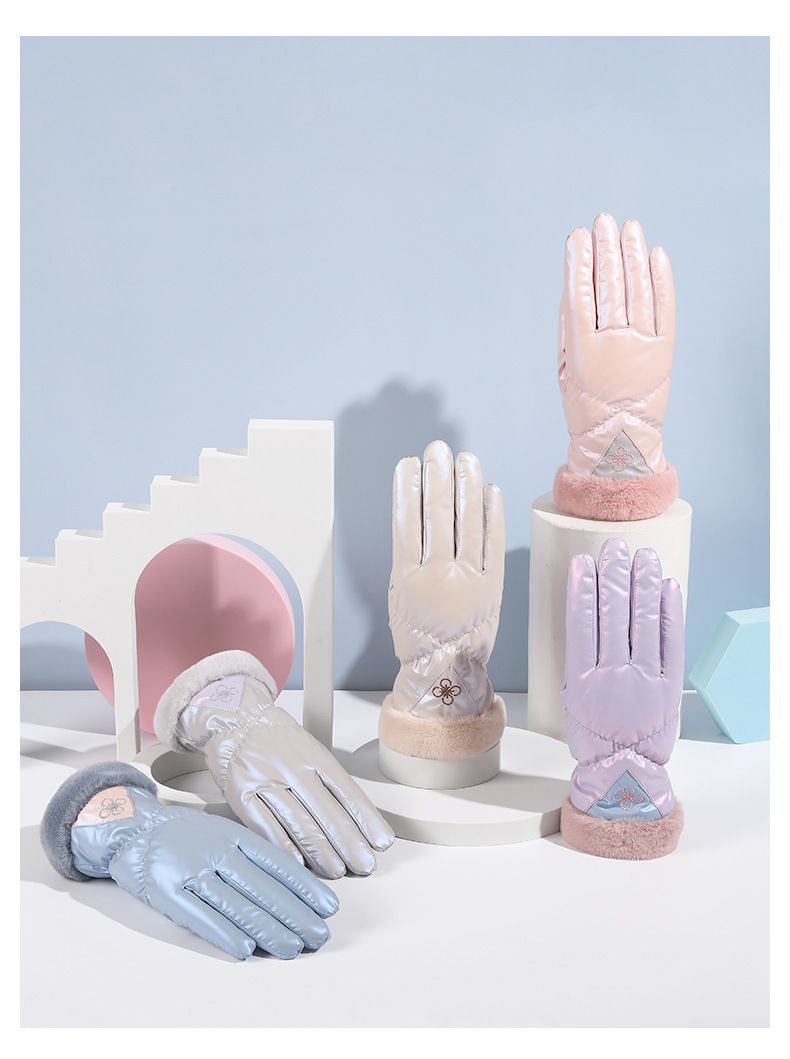 Pearl Serie Wanter waarm Damenhandschuesch Wanter winddicht Meedercher Outdoor Vëlofueren Plus Fleece Déck Touchscreen_voghion.com