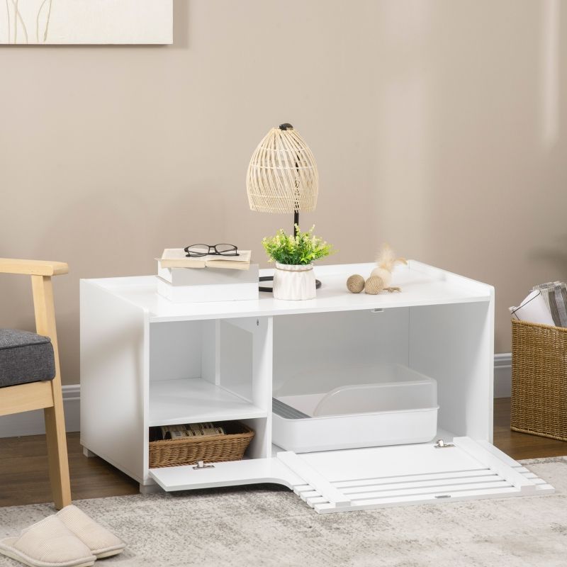 Katzenschrank Mit 2 Regalen, 2-in-1 Design Mit Magnettür, Blanc_voghion.com