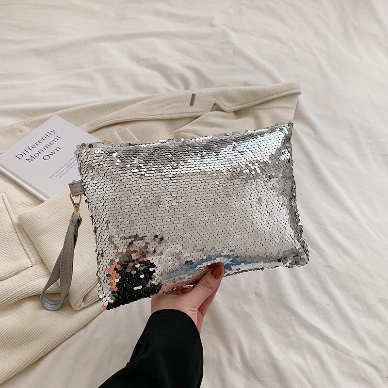 Borsa da sera elegante e alla moda, con nappa, in paillettes argentate e strass, piccola borsa da donna_voghion.com