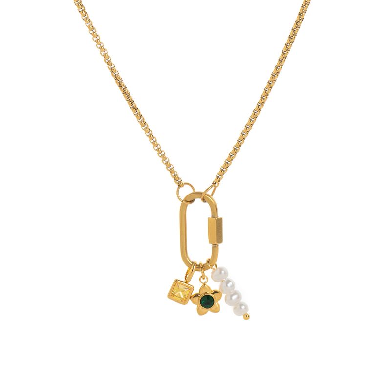 Bijoux pour femmes en acier inoxydable, placage sous vide au four, véritable or, anneau ouvert torsadé, perle, trombone, chaîne de base détachable_voghion.com