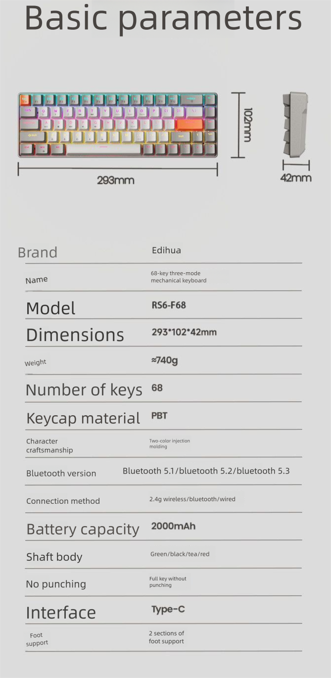 Wireless Bluetooth Three-Mode Mechanical 61 Keys Small Portable J Keyboard Office Laptop Computer Game_voghion.com