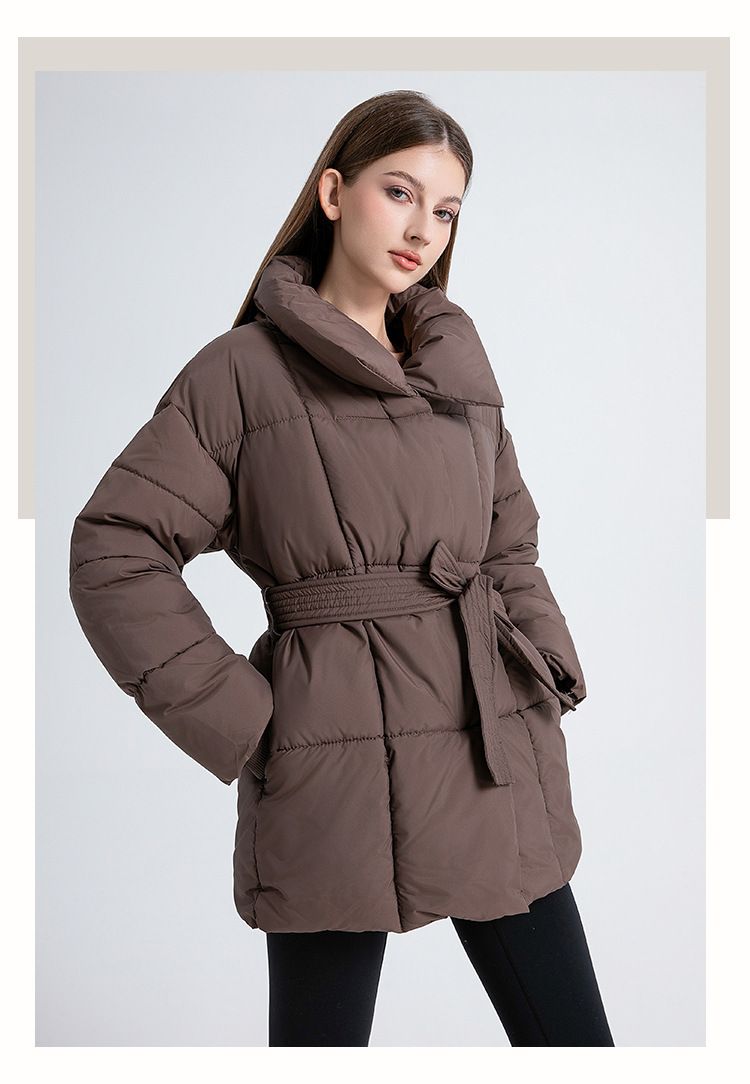 Jaqueta curta de algodão europeia e americana, nova jaqueta de algodão solta, casual, quente, com gola alta e cinto_voghion.com