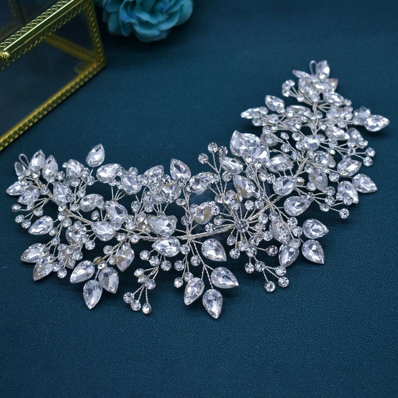 Handgemaakte bruidshoofdtooi met strass steentjes, hartvormig, geperst, zacht haarbandje_voghion.com
