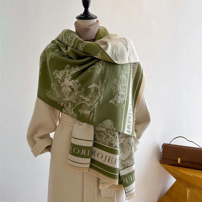 Jacquard Paesaggio Dipinto Cashmere Per Ufficio Donna Aria Condizionata Stanza Spessa E Calda Lunga Sciarpa Alla Moda_voghion.com