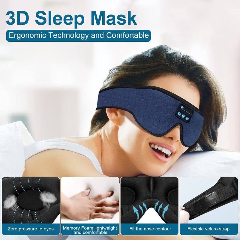 Cuffie per dormire 3D Bluetooth 5.0 Fascia per la testa Artefatto per dormire wireless Maschera per gli occhi traspirante Musica Auricolari per chi dorme di lato Regali_voghion.com