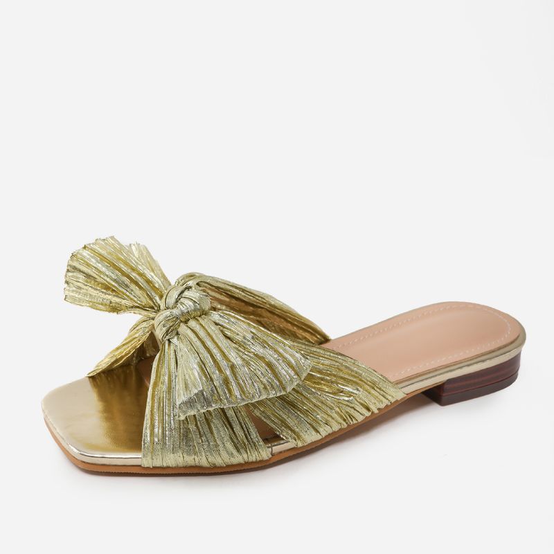 Women's Summer Outer Wear Flat Bottom Butterfly Knot Mesh Material Slip-on Sandals_voghion.com