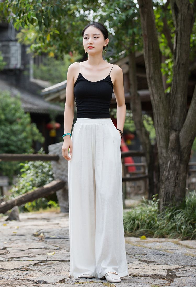 Women's Clothing Textured Linen Versatile Version Lengthen Legs Elegant and Chic Women's Skirt Pants Wide-leg Pants_voghion.com