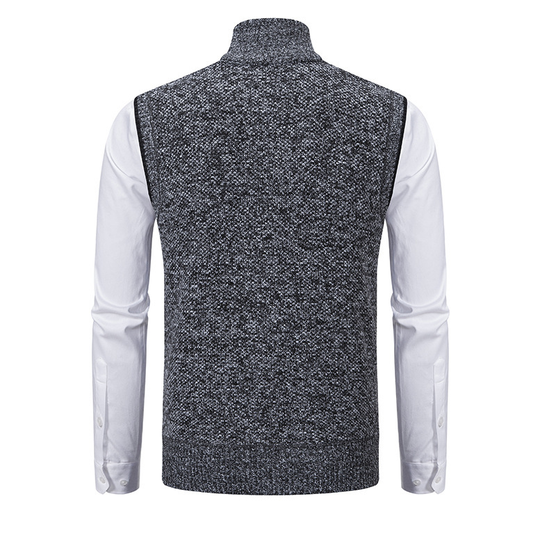 2024 Spring and Autumn New Solid Vest Coat Men's Casual Standing Collar Sleeveless Knit_voghion.com