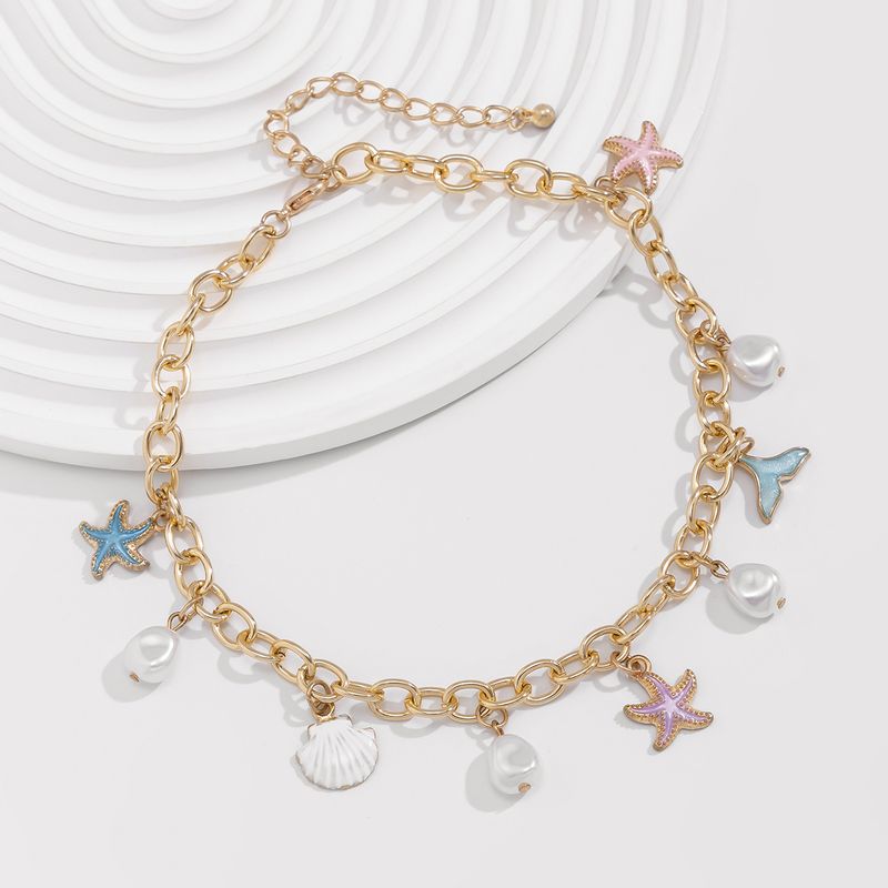 Gioielli Ocean Beach Wind Lega Stella Marina Set Accessori Piccola Collana di Perle Fresche Versatili_voghion.com