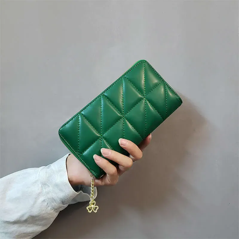 INS New Style Diamond Pattern Women's Small Long Student Coin Purse Phone Bag Card Holder Leather Wallet With Tassel_voghion.com