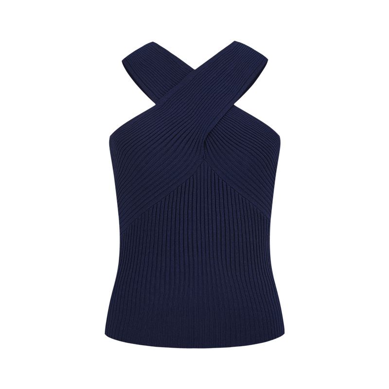 Magic West Queen Sexy Hot Girl Cross Twist Halter Off-Shoulder Multi-Way Knitted Vest Inner Top_voghion.com