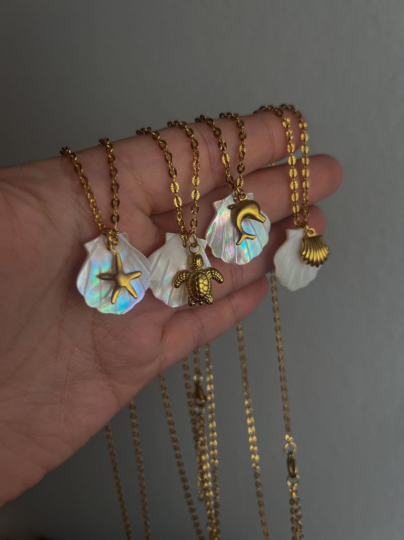 Collana in acciaio con ciondolo a forma di stella marina da spiaggia, ad alta ritenzione del colore, stile conchiglia, fai da te, placcata_voghion.com