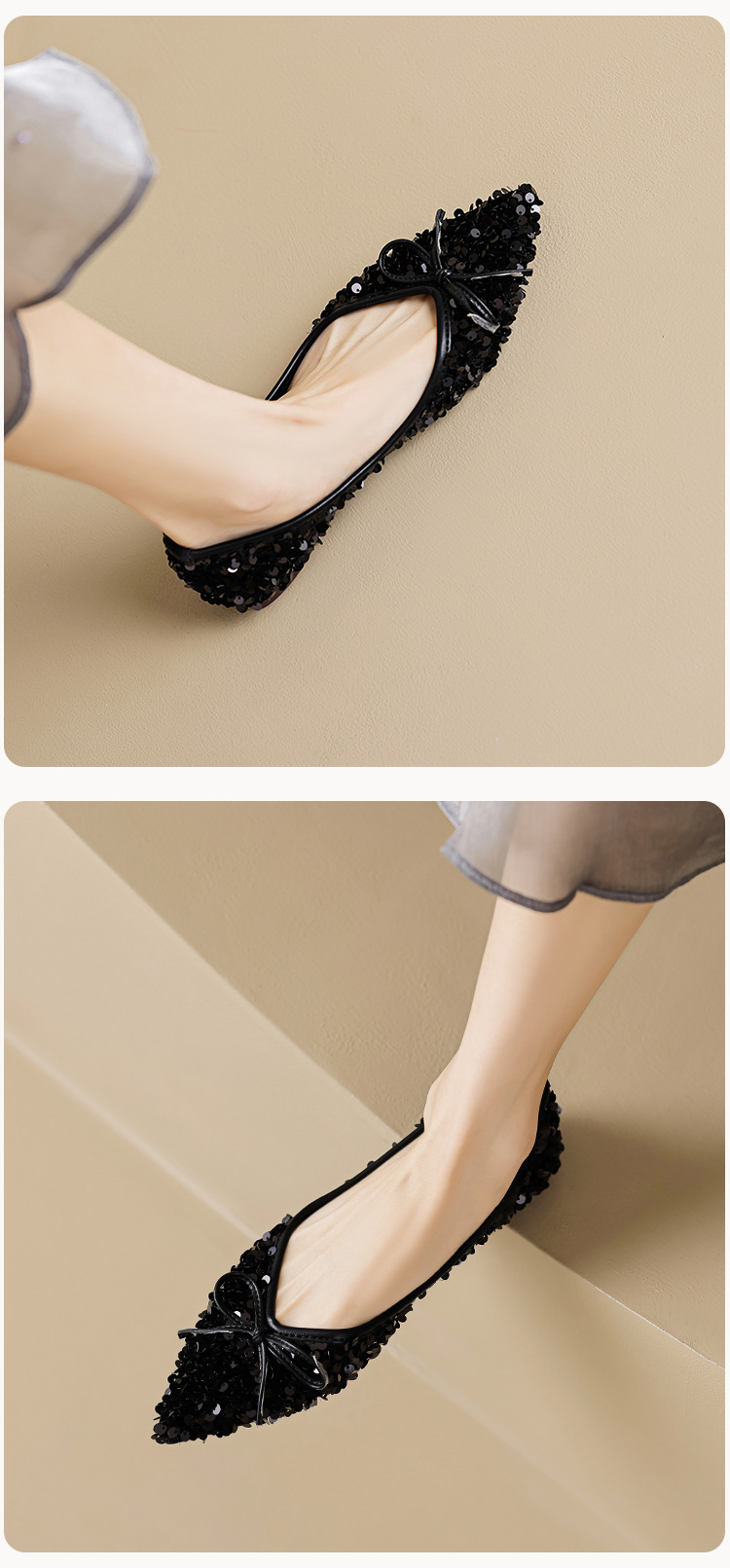 Sier – chaussures à paillettes françaises pointues pour femmes, chaussures une étape à semelle souple, bouche peu profonde, début du printemps, nouvelle collection 2024_voghion.com