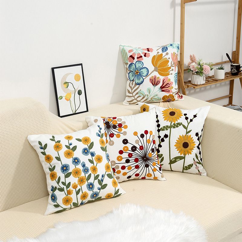 New Canvas Towel Embroidered Throw Pillow Cover ins Pastoral Home Sofa Throw Pillow Headrest Cushion Office Waist Rest_voghion.com