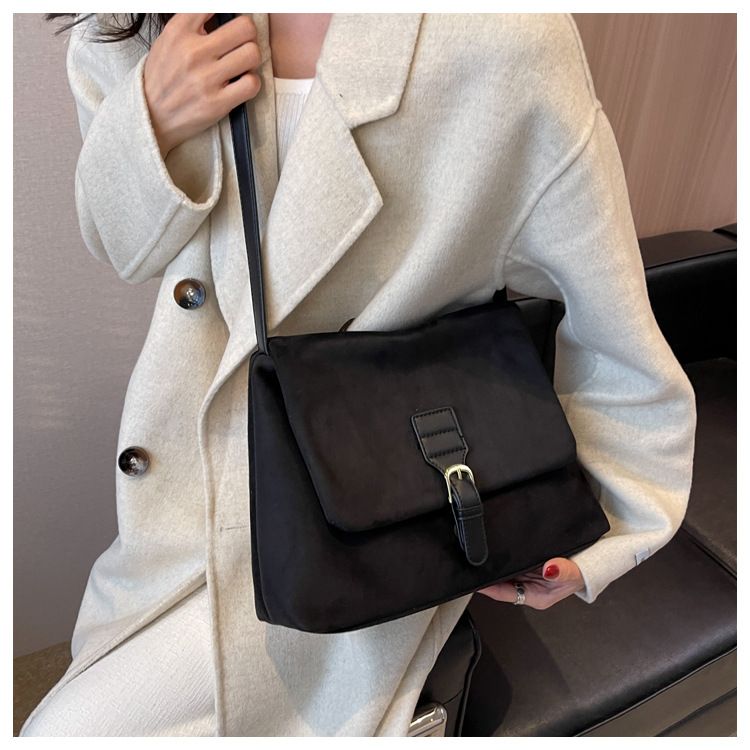 Borsa a tracolla casual da donna in pelle scamosciata, elegante, con tracolla singola, stile coreano, piccola, quadrata, autunno inverno, 2025_voghion.com