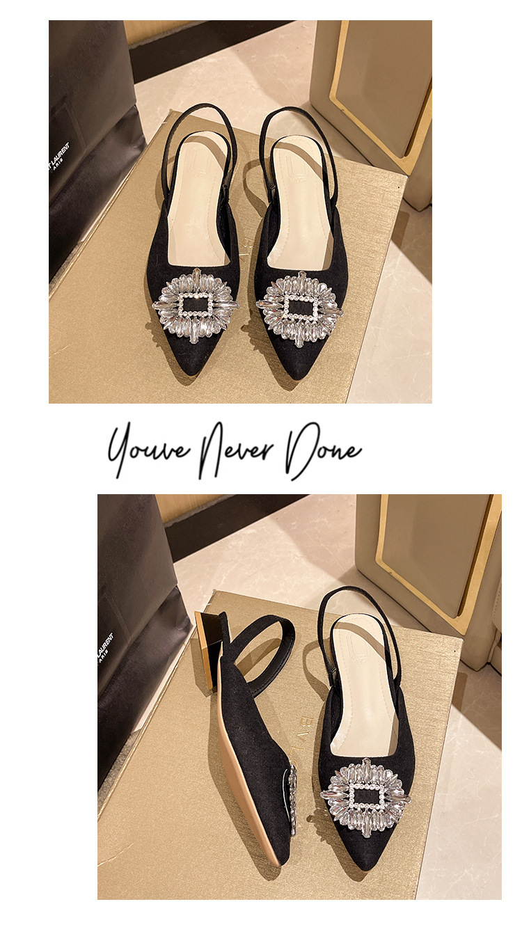Sieviešu rhinestone kurpes ar smailu purngalu, korejiešu stila sieviešu sandales biezs papēdis, purngals, mugura, tukša mugura, pārdodu sieviešu sandales_voghion.com