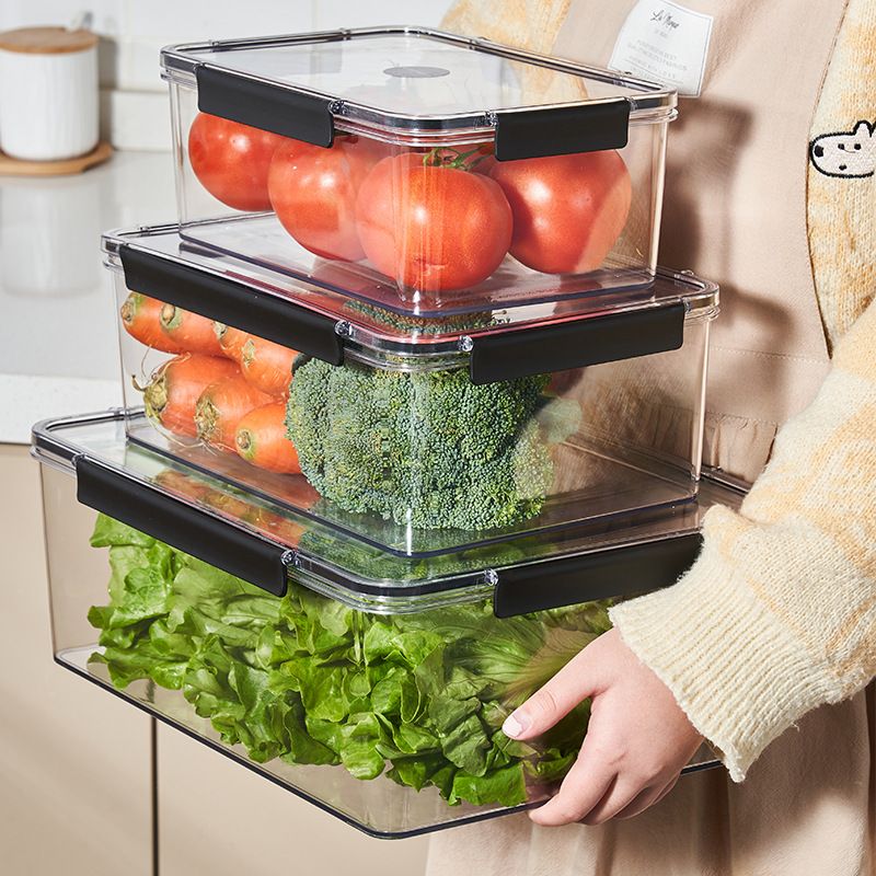 Boîte de conservation rectangulaire transparente en plastique pour fruits et légumes, idéale pour conserver la fraîcheur au réfrigérateur ou au congélateur._voghion.com
