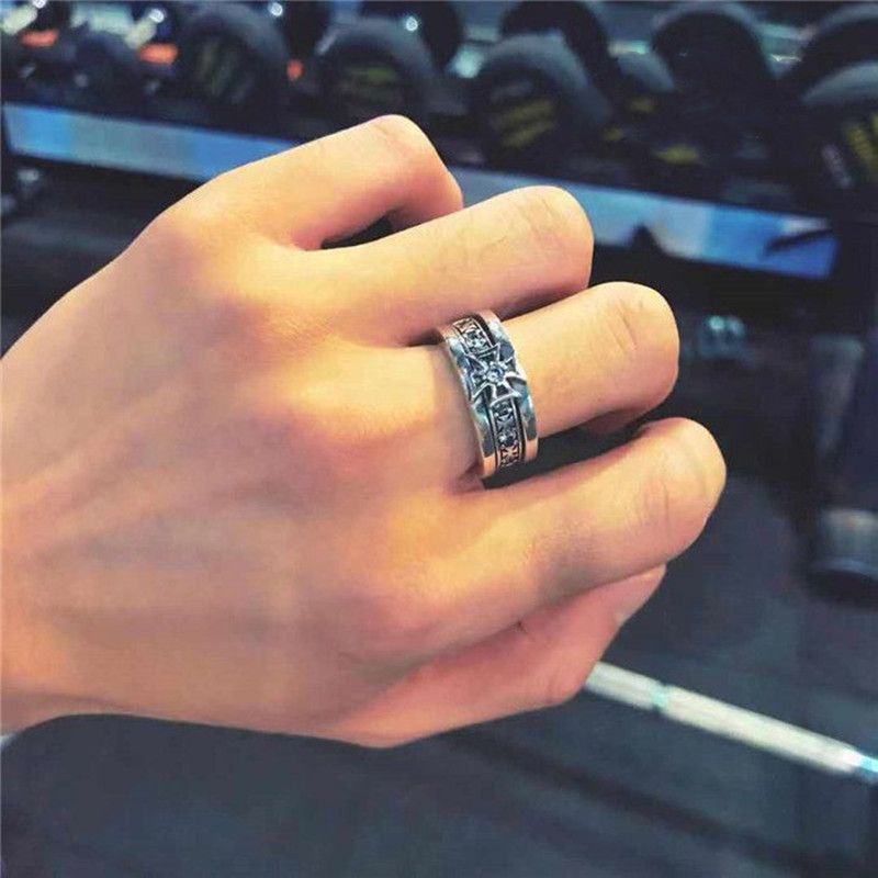 Anello aperto da discoteca alla moda con croce in argento tailandese vintage Yishang S_voghion.com
