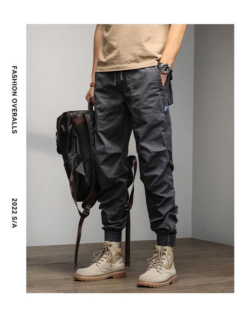Summer new versatile simple fashion casual personality Japanese retro overalls trousers casual trousers sports outdoor leggings_voghion.com
