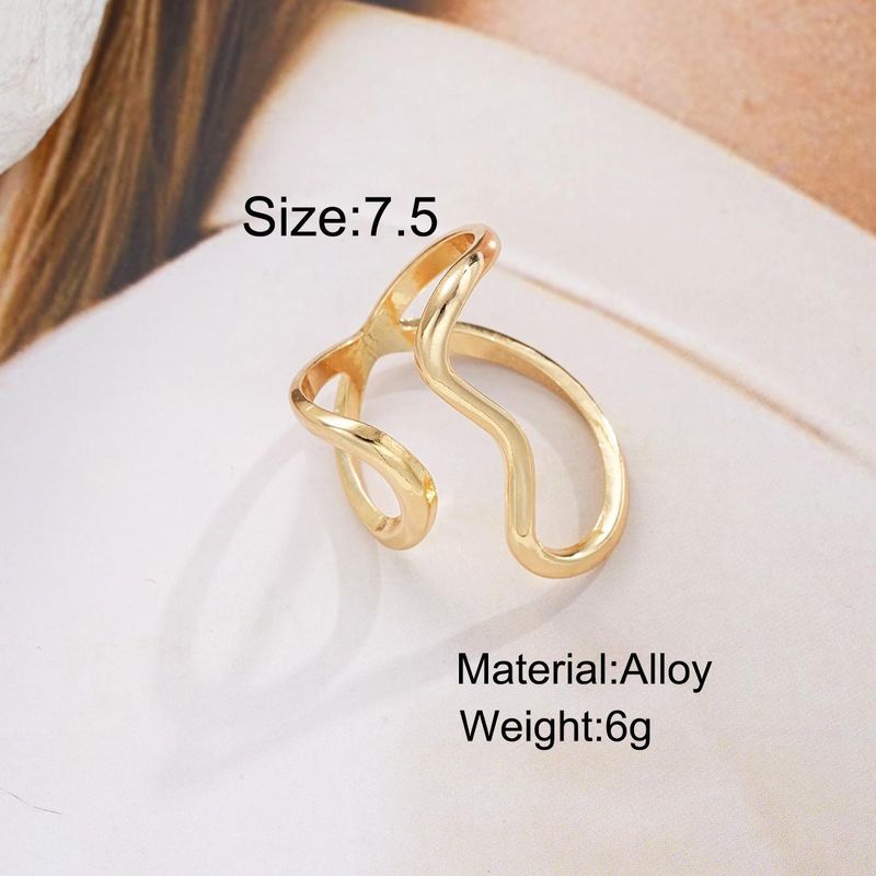 Anillo de dedo índice apilable de estilo minimalista con líneas irregulares abiertas para mujer._voghion.com