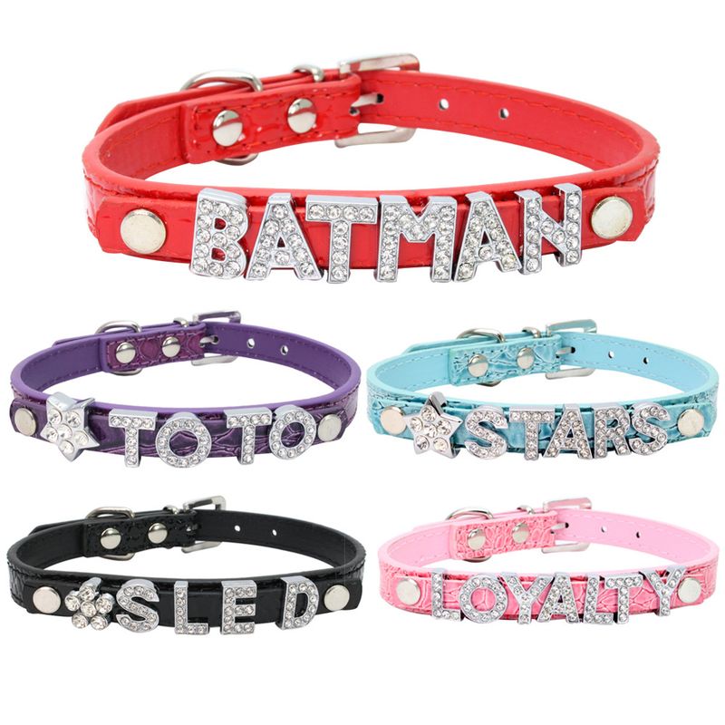 Beere DIY Buchstaben Name Haustier Zubehör Halsband PU Leine Hundebedarf_voghion.com