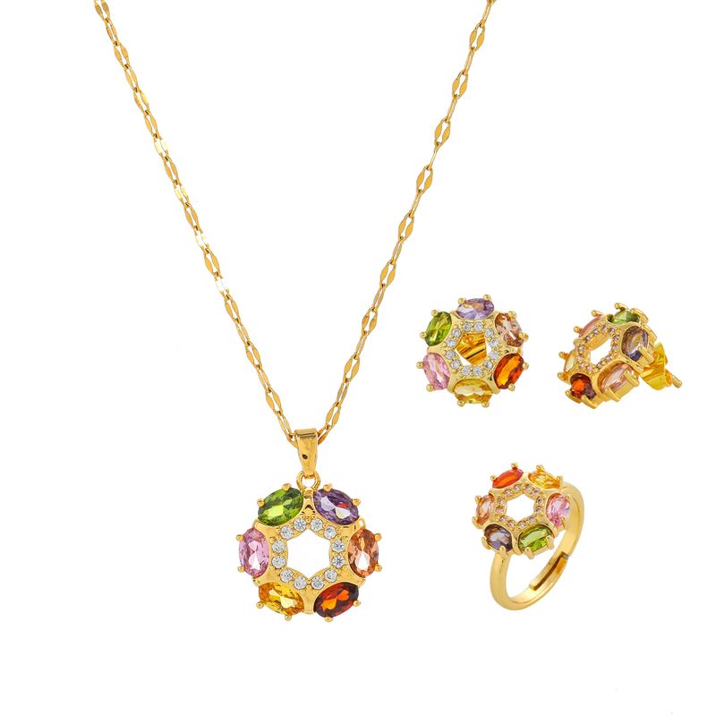 Women's Network Red Colorful Zircon Flower Small And Luxury New Design Sense Pendant Style Set Titanium Steel Necklace_voghion.com