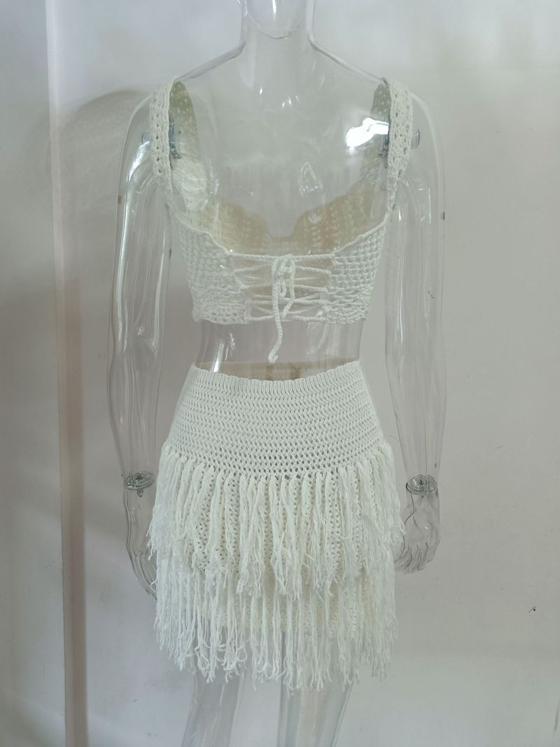 Haut de bikini cache-cœur à pompons sexy pour femme - Tenue de plage bohème, bretelles réglables, design crocheté séduisant pour la baignade et l'été._voghion.com