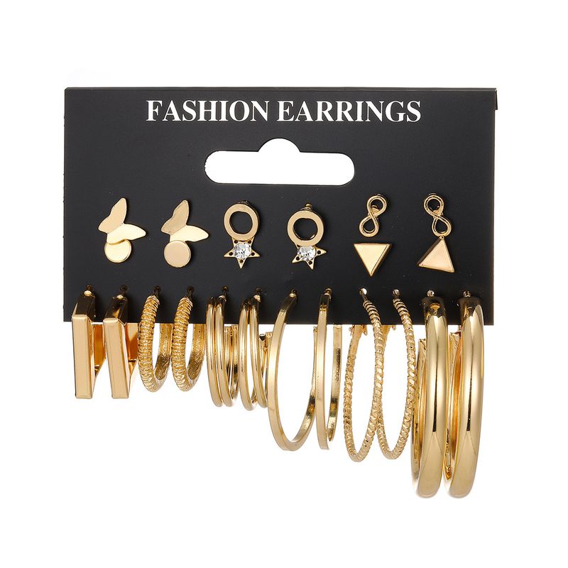 Bohemian Ethnic Retro Women Earring Butterfly Set Earrings Fashion Personality 8 Character Star Butterfly Circle Earrings 12-piece Gold Set_voghion.com