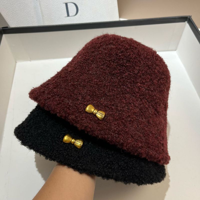Cappello da secchiello coreano con fiocco in agnello autunno e inverno dolce e semplice, sbiancante per la pelle, casual, per donna, da strada, all'aperto_voghion.com