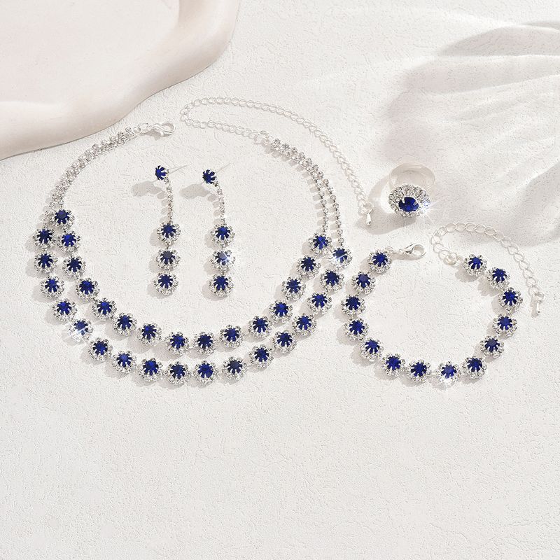 Conjunto de joyas para mujer, joyería de moda, venta al por mayor, accesorios de boda, conjunto de collar y pendientes de diamantes con girasol de doble capa, joyería_voghion.com