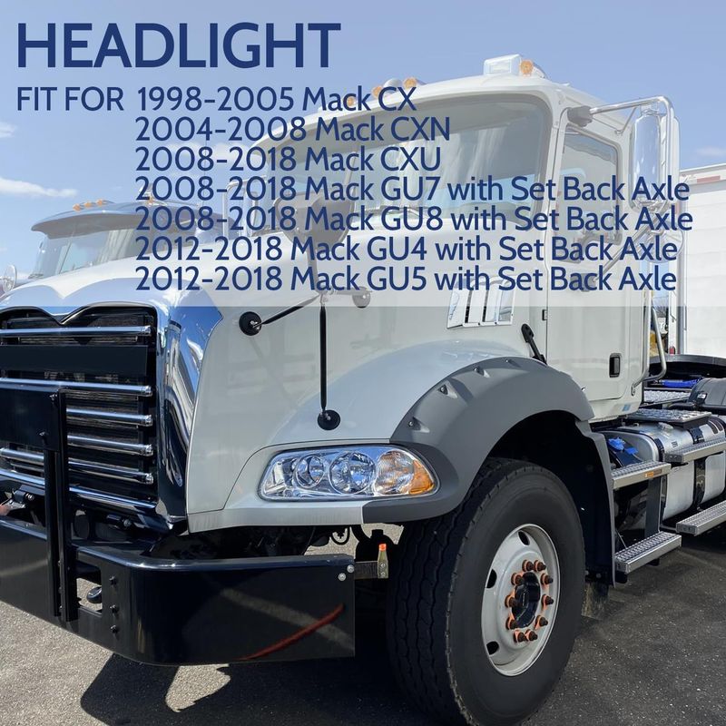 Headlight Assembly Fit For MACK GU4 GU5 GU7 CT713 GU8 CX CXN CXU CTP Semi Trucks, Pair Of Chrome Headlamp Left/Driver & Right/Passenger Side Halogen, Bulbs Included_voghion.com