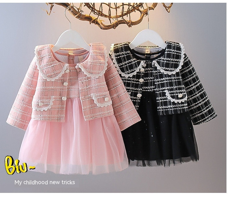4 dívčí podzimní sada Nová dívka Miminko Módní princezna Síťované šaty s malou vůní 5 šatů 3 roky staré 1_voghion.com