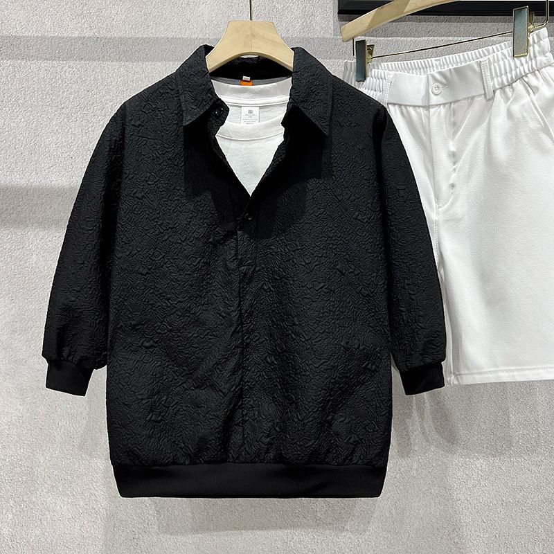 Herrenbekleidung Kurzarmhemd Sommer Halbarm Casual Herren Leichtes Crinkle Kurzarmhemd Sommer Casual Kragen Button-Up Hemd_voghion.com