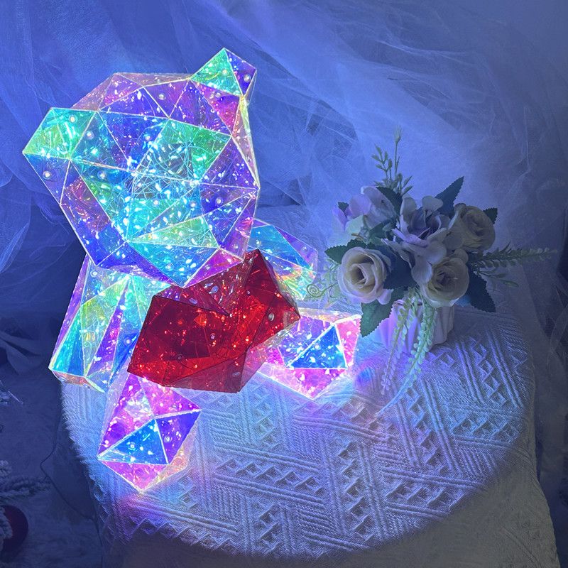 Valentine's Gift Creative Decoration Iridescent Glowing Heart Bear Colorful Graduation Day Ornament Desktop Atmosphere_voghion.com