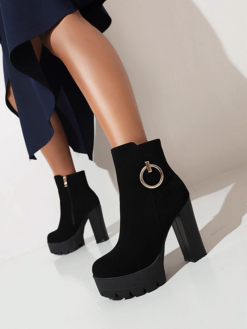 Bottes courtes à talons hauts imperméables CMY-Coarse, fermeture éclair latérale, finition givrée, boucle métallique, pointures 40-43_voghion.com