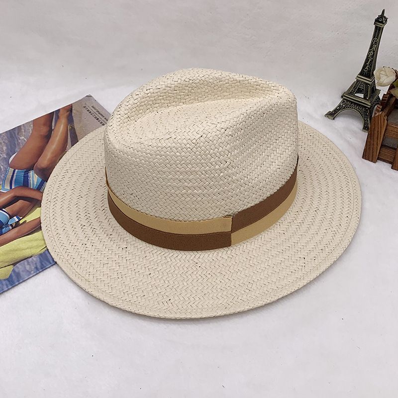Nuova decorazione a contrasto di colore per uomo e donna, cappello a cilindro in paglia di moda con cappello da cowboy western jazz_voghion.com