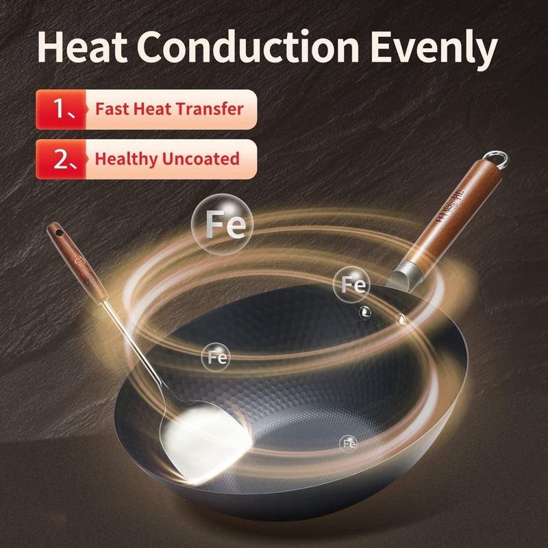 WANGYUANJI Iron Wok, 12.59" Lightweight Wok And Stir Fry Pan, Wooden Handle Carbon Steel Wok No Chemical Coated Flat Bottom Wok For Induction, Electric, Gas, Halogen All Stoves, Ban Sale On_voghion.com