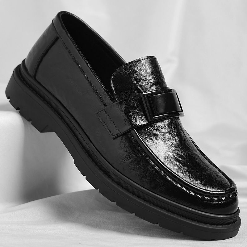 Mocassini da uomo alla moda Euro Step in pelle coreana, casual, stile britannico, con punta tonda, lavorazione a mano_voghion.com