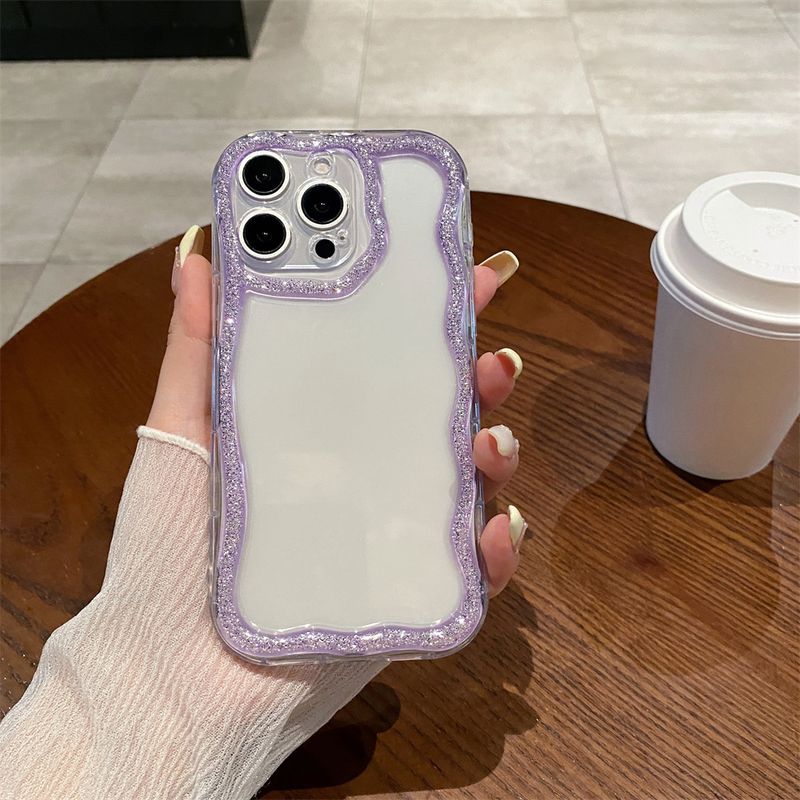 Glitter Cute Wave Border Silicone Soft Phone Case For IPhone 16 15 14 13 12 11 Pro Max Plus Girl Clear Cover Shockproof Shell_voghion.com