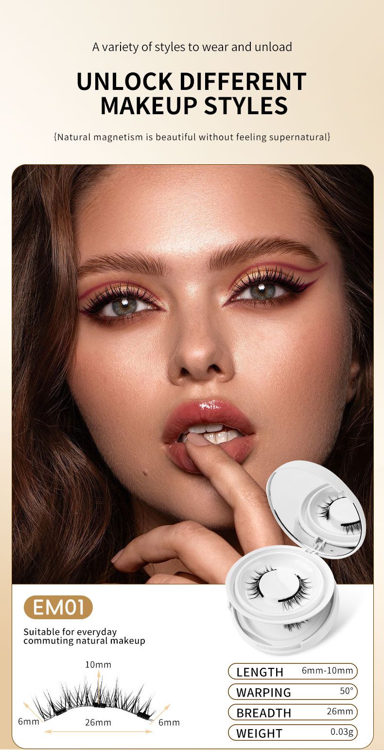 Conjunto de 2 pares de cílios postiços magnéticos - sem cola, aparência nude natural com pelo de vison (estilo celebridade da internet, reutilizável)_voghion.com